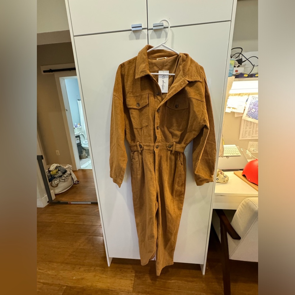 brown corduroy jumpsuit - 12th tribe - small
